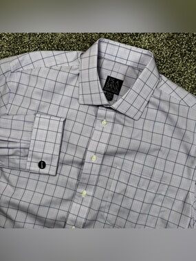 Jos A Bank Executive Mens 16.5 35 Tailored French Cuff Purple Plaid Dress Shirt